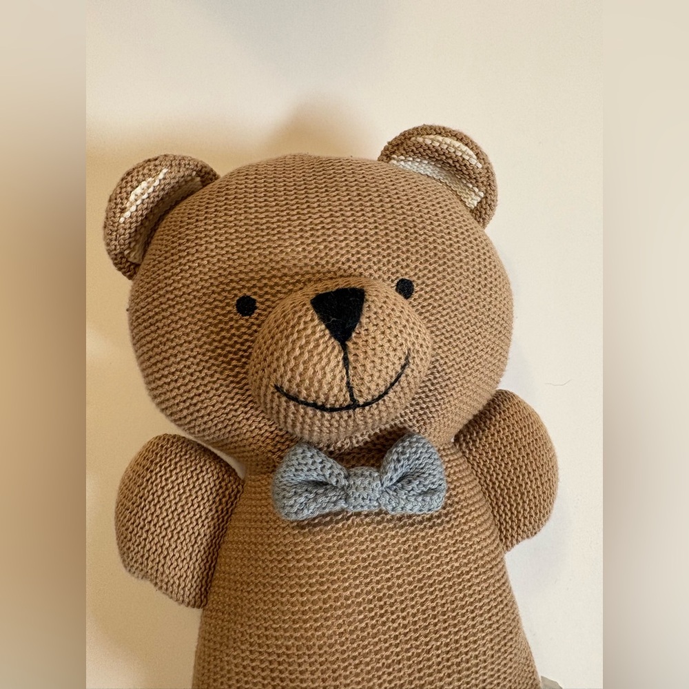 Brady Bear Adorable Tan Teddy Bear with Blue Bow Tie and rattle inside - Picture 7 of 9
